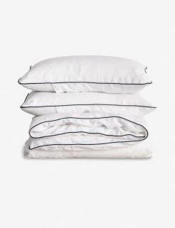 European Flax Piped Linen Duvet Set By Cultiver -Furniture Store CULTIVER Linen Duvet Set White Navy 800