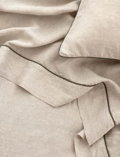 European Flax Piped Linen Flat Sheet By Cultiver -Furniture Store CULTIVER Piped Linen Flat Sheet Natural Forest