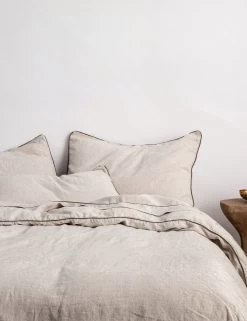 European Flax Piped Linen Sheet Set By Cultiver -Furniture Store CULTIVER Piped Linen Natural and Forest