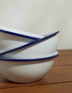 Enamelware Cereal Bowl (Set Of 4) By Crow Canyon -Furniture Store EnamelwareCerealBowl 20oz BlueRim Setof4 7507