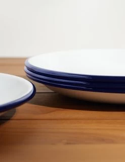 Enamelware Dinner Plate (Set Of 4) By Crow Canyon -Furniture Store Enamelware Dinner Plate Blue Rim Set of 4 9790