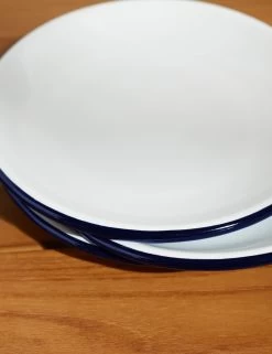 Enamelware Salad Plate (Set Of 4) By Crow Canyon -Furniture Store Enamelware Salad Plate Blue Rim Set of 4 9803