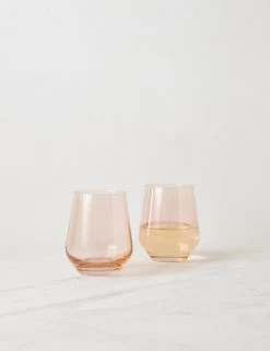 Stemless Wine Glass (Set Of 2) By Estelle Colored Glass -Furniture Store EstelleColoredGlassStemlessWineGlass Blush Setof2 1
