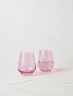 Stemless Wine Glass (Set Of 2) By Estelle Colored Glass -Furniture Store EstelleColoredGlassStemlessWineGlass RosePink Setof2 1
