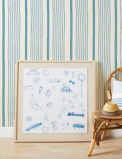 Two Tone Stripe Grasscloth Wallpaper By Nathan Turner -Furniture Store Wallshoppe Grasscloth ToneToneStripe SeaGreen Blue