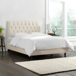 Amarise Bed -Furniture Store amarise linen tufted bed talc 3