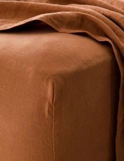 European Flax Linen Fitted Sheet By Cultiver -Furniture Store cultiver linen bedding cedar fitted sheet