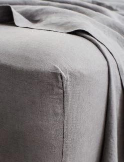European Flax Linen Fitted Sheet By Cultiver -Furniture Store cultiver linen bedding charcoal grey fitted sheet 1 1