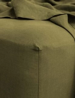 European Flax Linen Fitted Sheet By Cultiver -Furniture Store cultiver linen bedding olive fitted sheet 1 V2