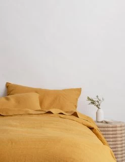 European Flax Linen Flat Sheet By Cultiver -Furniture Store mustard lifestyle 1 60926236 71b0 4b45 bc73 5dec4ced1322